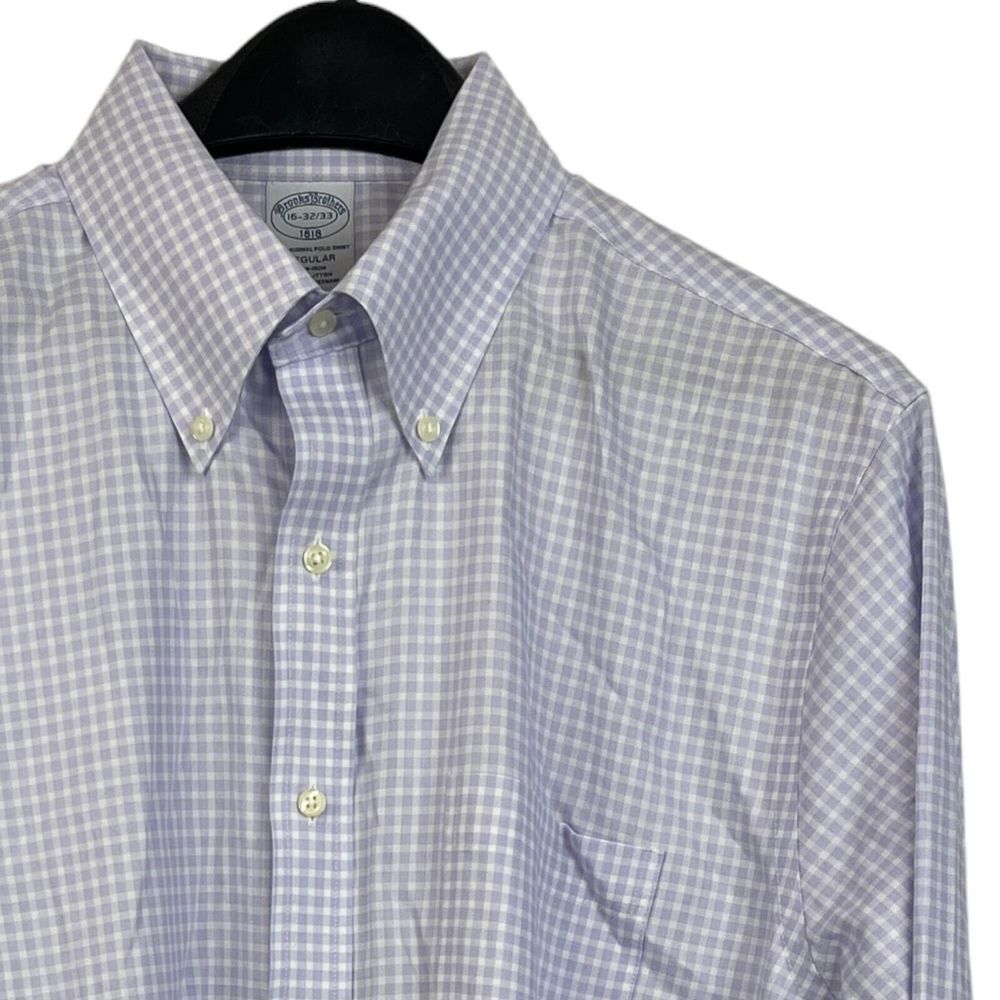 Brooks Brothers Mens 16 32 Non Iron (Medium) Button Down Gingham Purple Check